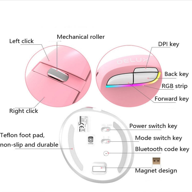 DELUX M618Mini Colorful Wireless Luminous Vertical Mouse Bluetooth Rechargeable Vertical Mouse(Elegant black) - Computer & Networking by DELUX | Online Shopping UK | buy2fix