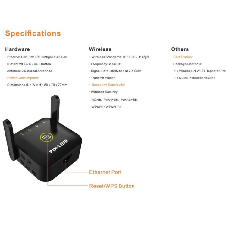 PIX-LINK WR22 300Mbps Wifi Wireless Signal Amplification Enhancement Extender, Plug Type:EU Plug(Black) - Wireless Routers by PIX-LINK | Online Shopping UK | buy2fix