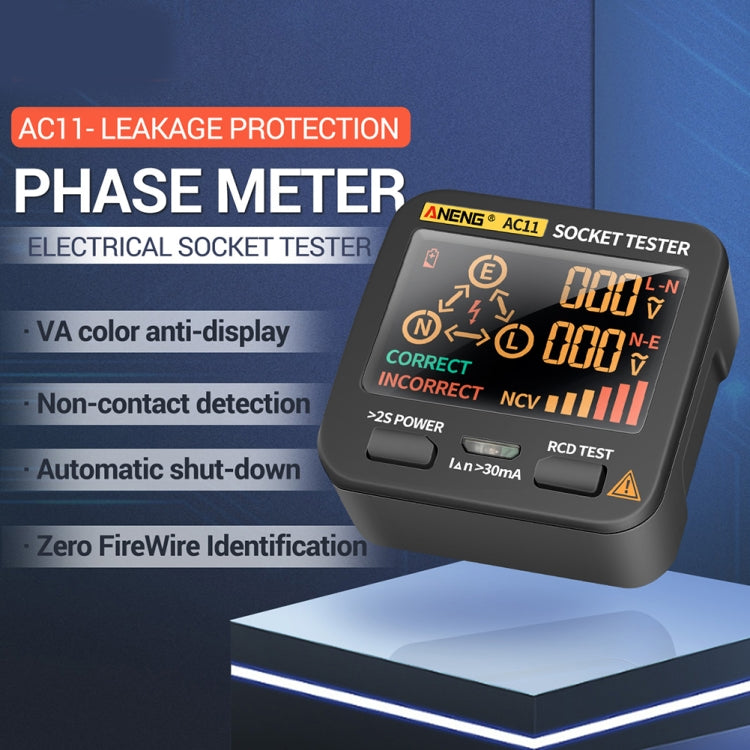 ANENG AC11 Multifunctional Digital Display Socket Tester Electrical Ground Wire Tester(EU Plug) - Current & Voltage Tester by ANENG | Online Shopping UK | buy2fix