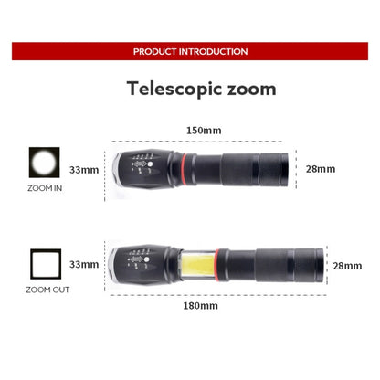 Telescopic Zoom Strong Light Flashlight Strong Magnetic Rechargeable LED Flashlight, Colour: Silver Head (With Battery, EU Plug Charger) - LED Flashlight by buy2fix | Online Shopping UK | buy2fix