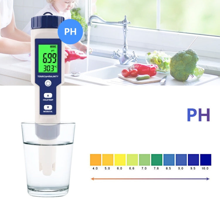 EZ-9909 PH/Salinity/Temperature/TDS/EC 5-in-1 Test Pen Multifunctional Water Quality Detector - Consumer Electronics by buy2fix | Online Shopping UK | buy2fix