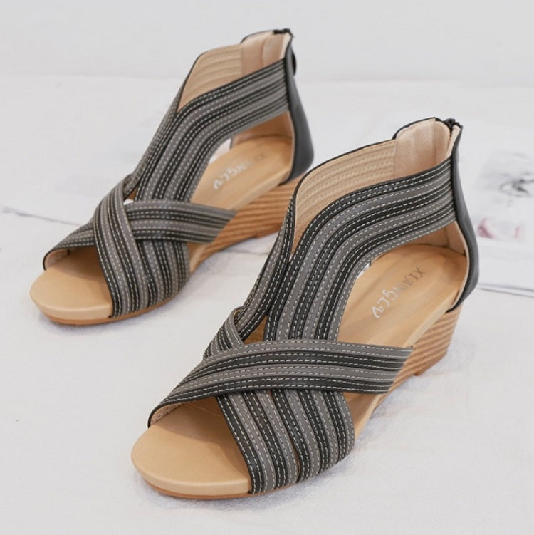 Women Summer Slope Heel Sandals Fashion Bohemian Style Fish Mouth Shoes, Size: 38(Black) - Sandals by Sweet Couple | Online Shopping UK | buy2fix