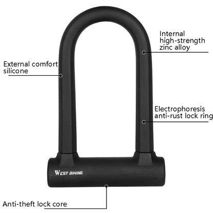 West Biking Bike Lock Motorcycle Wire Lock Anti-Hydraulic Pressure Cut Anti-Theft Lock, Specification: U-shaped Lock - Bicycle Locks & Bicycle Pumps by WEST BIKING | Online Shopping UK | buy2fix