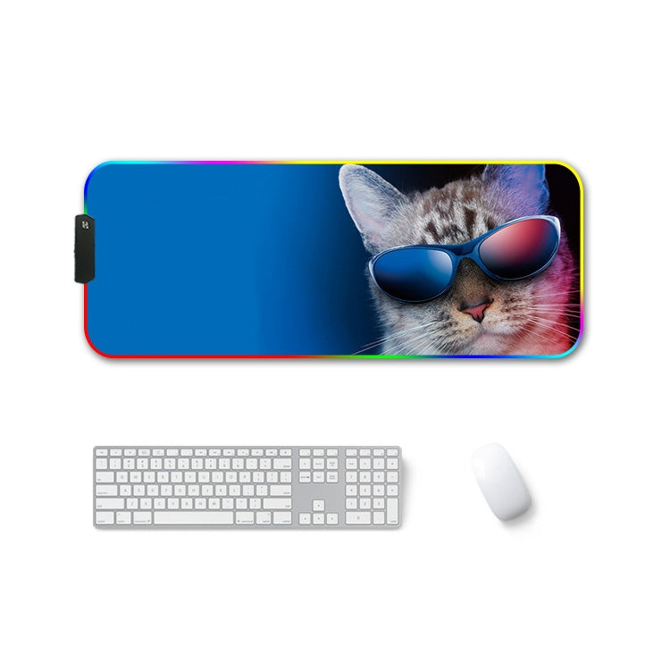 300x350x4mm F-01 Rubber Thermal Transfer RGB Luminous Non-Slip Mouse Pad(Glasses Cat) - Mouse Pads by buy2fix | Online Shopping UK | buy2fix