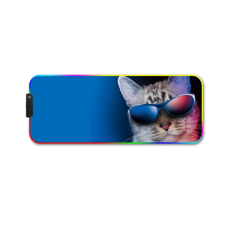 300x350x4mm F-01 Rubber Thermal Transfer RGB Luminous Non-Slip Mouse Pad(Glasses Cat) - Mouse Pads by buy2fix | Online Shopping UK | buy2fix