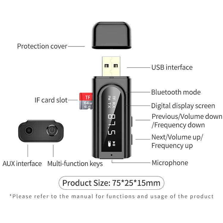 K9 USB Car Bluetooth 5.0 Adapter Receiver FM + AUX Audio Dual Output Stereo Transmitter (White) - Apple Accessories by buy2fix | Online Shopping UK | buy2fix