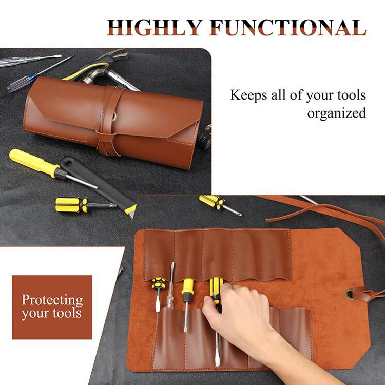 CL97 Multi-Function Toolkit Bundled Leather Tool Bag Double Thickened Two-Purpose Wrench Bag(Brown) - Storage Bags & Boxes by buy2fix | Online Shopping UK | buy2fix