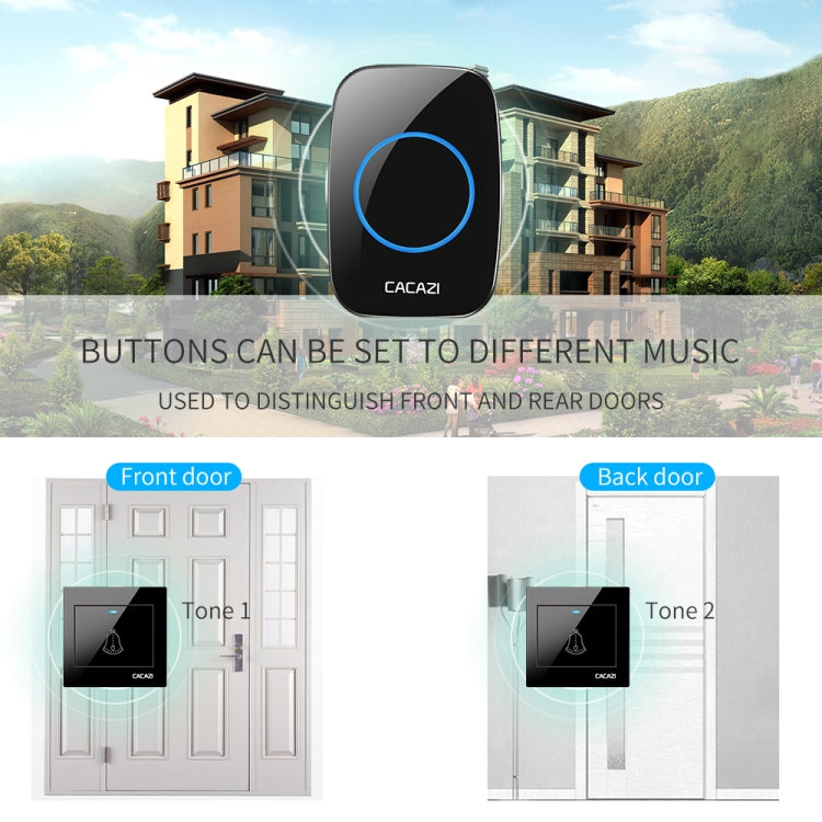 CACAZI H10 1 For 2 Home Wireless Music Doorbell without Battery, Plug:US Plug(Black) - Security by CACAZI | Online Shopping UK | buy2fix