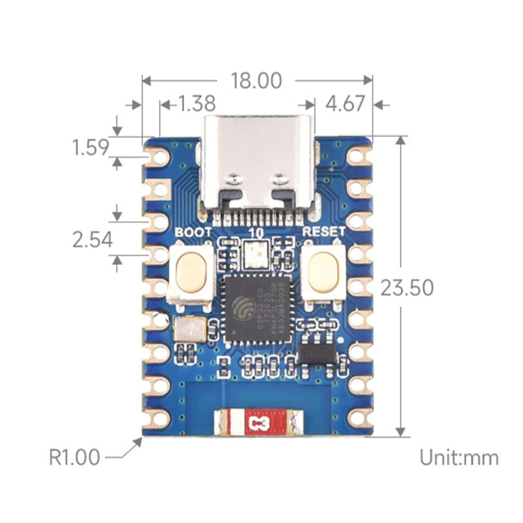 Waveshare 2.4GHz ESP32-C3 Mini Development Board, Based ESP32-C3FN4 Single-core Processor with Header - Boards & Shields by Waveshare | Online Shopping UK | buy2fix