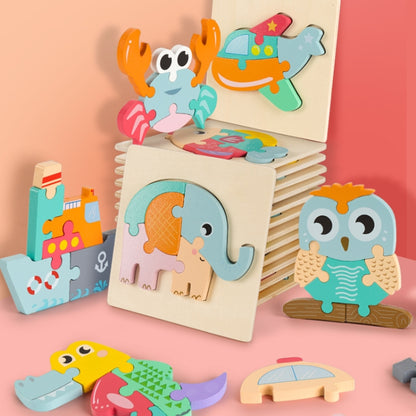3 PCS Early Childhood Education Wooden Three-Dimensional Jigsaw Puzzle Toy(Elephant) - Puzzle Toys by buy2fix | Online Shopping UK | buy2fix