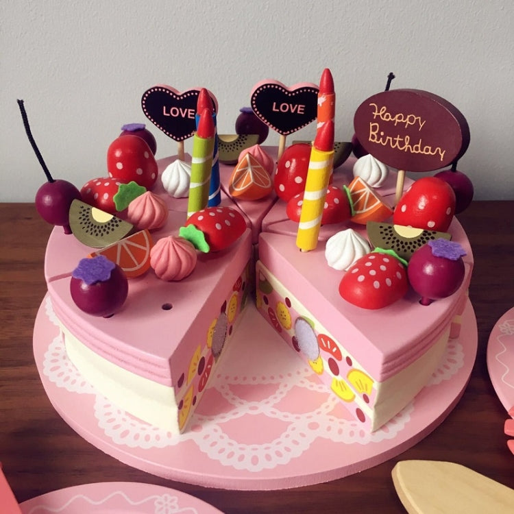 Wooden Strawberry Double-Layer Birthday Cake Children Educational Role-Playing Toy(Pink) - Pretend Play Toys by buy2fix | Online Shopping UK | buy2fix