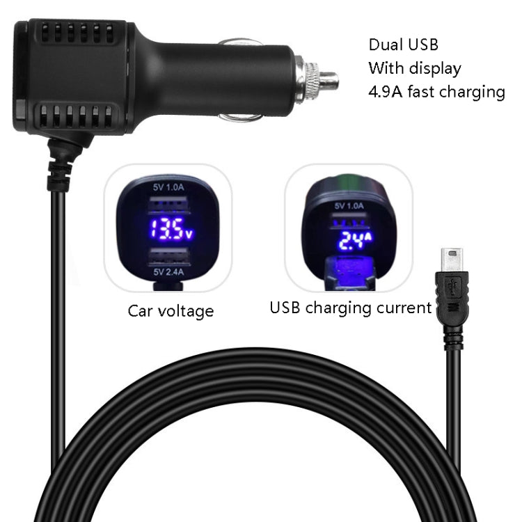 H519 Car Charger Driving Recorder Power Cord Dual USB With Display Charging Line, Specification: Micro Straight - In Car by buy2fix | Online Shopping UK | buy2fix