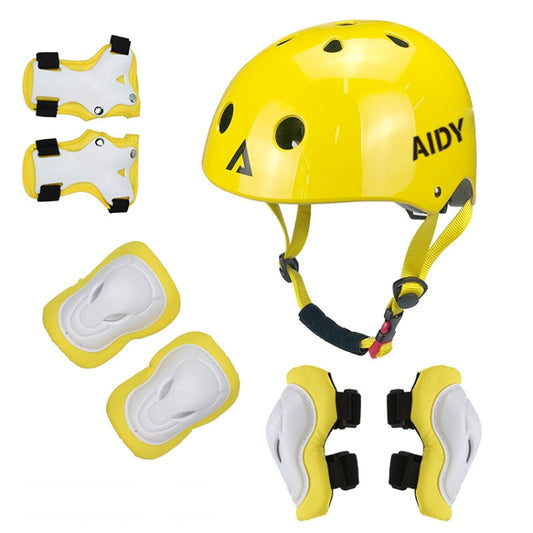 AIDY 7 In 1 Children Roller Skating Sports Protective Gear Set(Bright Yellow) - Protective Helmet & Masks by buy2fix | Online Shopping UK | buy2fix