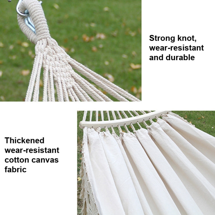 200x150cm Double Outdoor Camping Tassel Canvas Hammock with Stick(Pink Stripes) - Outdoor & Sports by buy2fix | Online Shopping UK | buy2fix