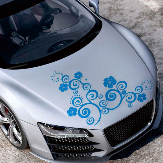 D-908 Summer Flower Totem PVC Car Hood Sticker(Blue) - In Car by buy2fix | Online Shopping UK | buy2fix