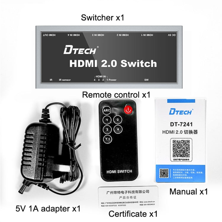 DTECH DT-7421 4K 60Hz 4 In 1 Out HD HDMI 2.0 Switch, CN Plug - Switch by DTECH | Online Shopping UK | buy2fix