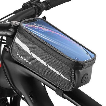 WEST BIKING 7 inches Mountain Bike Mobile Phone Touch Screen Front Beam Bag(Black Gray) - Bicycle Bags by buy2fix | Online Shopping UK | buy2fix
