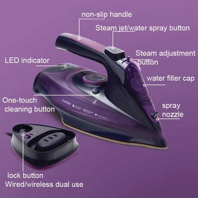 2400W Household Wireless Iron Handheld Steam Iron Garment Steamer,EU Plug(Purple) - Home & Garden by buy2fix | Online Shopping UK | buy2fix