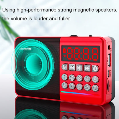 TEMEIYIN LED Digital Display Card Bluetooth Radio Speaker Morning Exercise Portable Player, Color: Red - Desktop Speaker by TEMEIYIN | Online Shopping UK | buy2fix