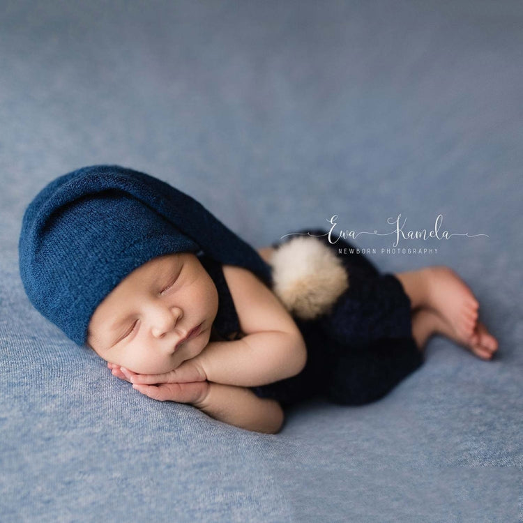 Newborn Photography Clothing Baby Photography Fur Ball Knitted Long Tail Hat(Blue) - Camera Accessories by buy2fix | Online Shopping UK | buy2fix