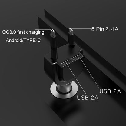 3 In 1 3.1A Dual USB Single Pull Retractable Fast QC3.0 Car Charger(Green) - In Car by buy2fix | Online Shopping UK | buy2fix