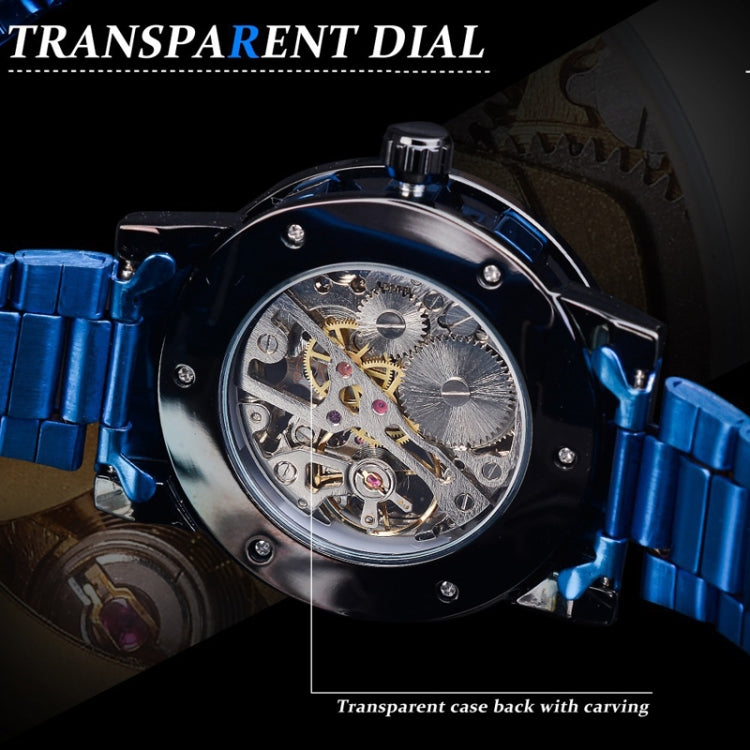 Winner Leisure Skeleton Diamond Luminous Pointer Watch Men Manual Mechanical Watch(Silver Belt Blue Circle Blue Face) - Metal Strap Watches by Winner | Online Shopping UK | buy2fix