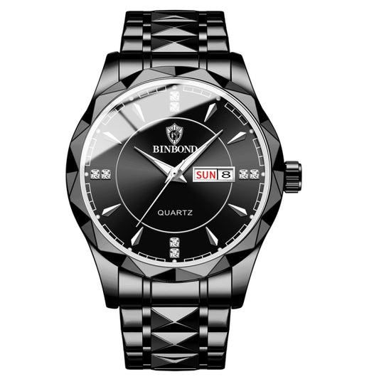 BINBOND B5552 Luminous Multifunctional Business Calendar Quartz Watch(Black Steel-Black-White) - Metal Strap Watches by BINBOND | Online Shopping UK | buy2fix