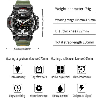 SMAEL 8072 Alloy Outdoor Multifunctional Electronic Watch Men Dual Display Waterproof Watch(Army Green) - Metal Strap Watches by SMAEL | Online Shopping UK | buy2fix