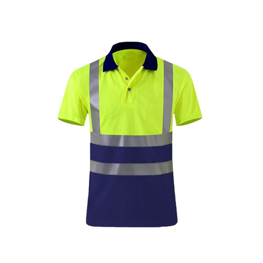Reflective Quick-drying T-shirt Lapel Short-sleeved Safety Work Shirt, Size: XXXL(Fluorescent +Navy Blue) - Workplace Safety Supplies by buy2fix | Online Shopping UK | buy2fix