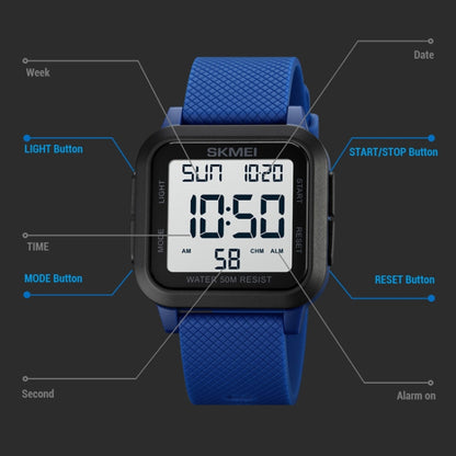 SKMEI 1894 Square Sports Waterproof Student Simple Multifunctional Luminous Watch(Blue White Machine) - Sport Watches by SKMEI | Online Shopping UK | buy2fix