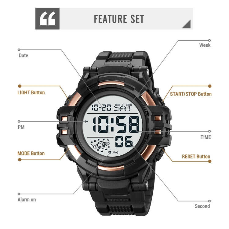 SKMEI 2003 Multifunctional Back Light Sports Watch Mens Countdown Date Alarm Clock Watch(Gold White Machine) - LED Digital Watches by SKMEI | Online Shopping UK | buy2fix