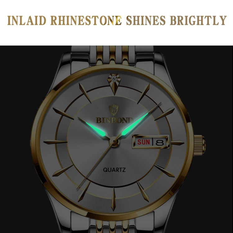 BINBOND B2077 30M Waterproof Quartz Luminous Watch Butterfly Buckle Men's Steel Belt Watch(Inter-gold-Gold) - Metal Strap Watches by BINBOND | Online Shopping UK | buy2fix