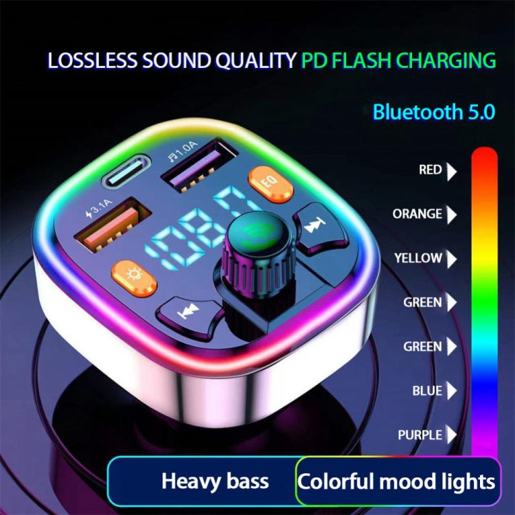 Q5 3.1A USB+PD Bluetooth Car Charger Car FM Transmitter Colorful Lighting -  by buy2fix | Online Shopping UK | buy2fix