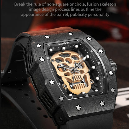 BAOGELA 224141 Hollow Skull Luminous Sports 304 Stainless Steel Silicone Men Watch(Steel Shell White Face Black Belt) - Silicone Strap Watches by BAOGELA | Online Shopping UK | buy2fix