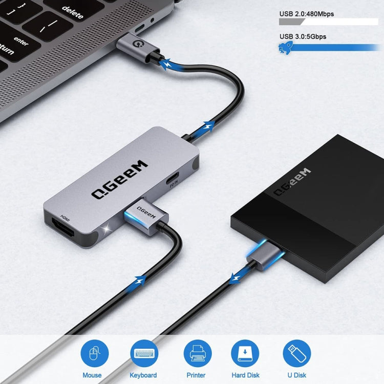 QGeeM UH03-1 USB3.0 Multifunctional Docking Station Type-C PD100W HUB(3 in 1) - USB HUB by QGeeM | Online Shopping UK | buy2fix