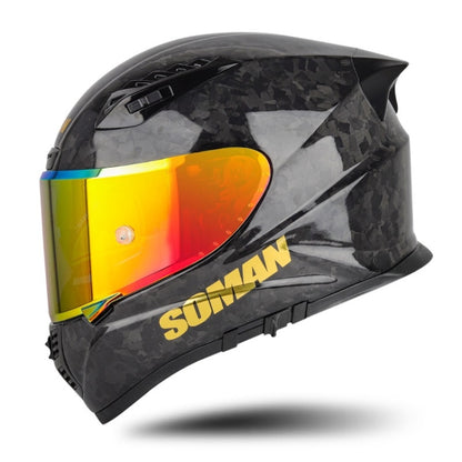 SOMAN Motorcycle Carbon Fiber Double Lens Thermal Safety Helmet, Size: S(Cheetah Print REVO) - Helmets by SOMAN | Online Shopping UK | buy2fix