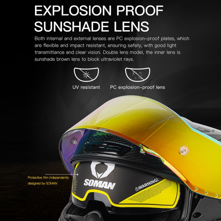 SOMAN Motorcycle Carbon Fiber Double Lens Thermal Safety Helmet, Size: S(Snake Carbon Fiber) - Helmets by SOMAN | Online Shopping UK | buy2fix