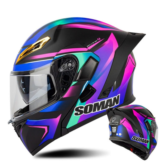 SOMAN Motorcycle Dual Lens Riding Peel-Off Full Coverage Helmet, Size: M(Sapphire Vision) - Helmets by SOMAN | Online Shopping UK | buy2fix