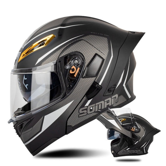 SOMAN Motorcycle Dual Lens Riding Peel-Off Full Coverage Helmet, Size: XL(Black Gray Track) - Helmets by SOMAN | Online Shopping UK | buy2fix