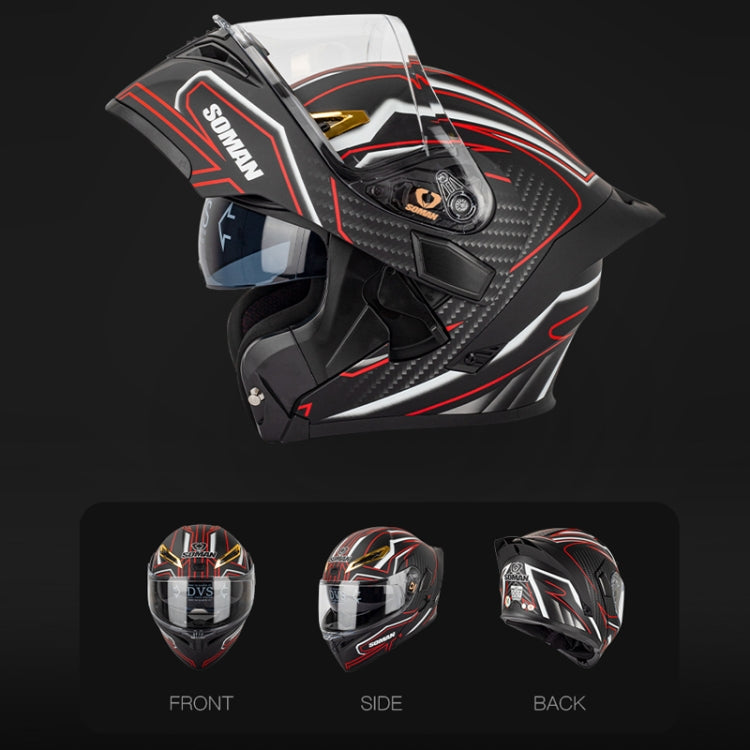 SOMAN Motorcycle Dual Lens Riding Peel-Off Full Coverage Helmet, Size: XL(Bright Black) - Helmets by SOMAN | Online Shopping UK | buy2fix