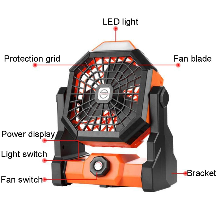 Outdoor Infinitely Variable Speed Portable Large Wind Charging Camping Lighting Fan(Black Orange) - Electric Fans by buy2fix | Online Shopping UK | buy2fix