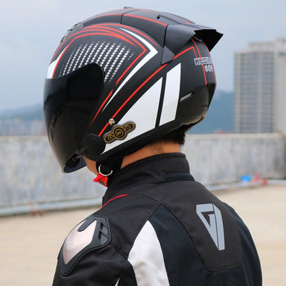 KUQIBAO Motorcycle Smart Bluetooth Sun Protection Double Lens Safety Helmet, Size: M(Bright Black+Black Tail) - Helmets by KUQIBAO | Online Shopping UK | buy2fix