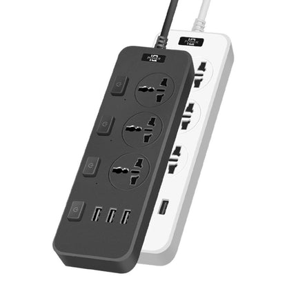 T14 2m 2500W 3 Plugs + 3-USB Ports Multifunctional Socket With Switch, Specification: UK Plug (Black) - Extension Socket by buy2fix | Online Shopping UK | buy2fix