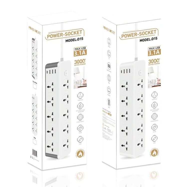 D15 2m 3000W 10 Plugs + PD + 3-USB Ports Vertical Socket With Switch, Specification: Two-pin US Plug - Extension Socket by buy2fix | Online Shopping UK | buy2fix