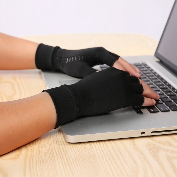 Black Fiber A Pair Sports Breathable Health Care Half Finger Gloves Rehabilitation Training Arthritis Pressure Gloves, Size:M - Safety Gloves by buy2fix | Online Shopping UK | buy2fix