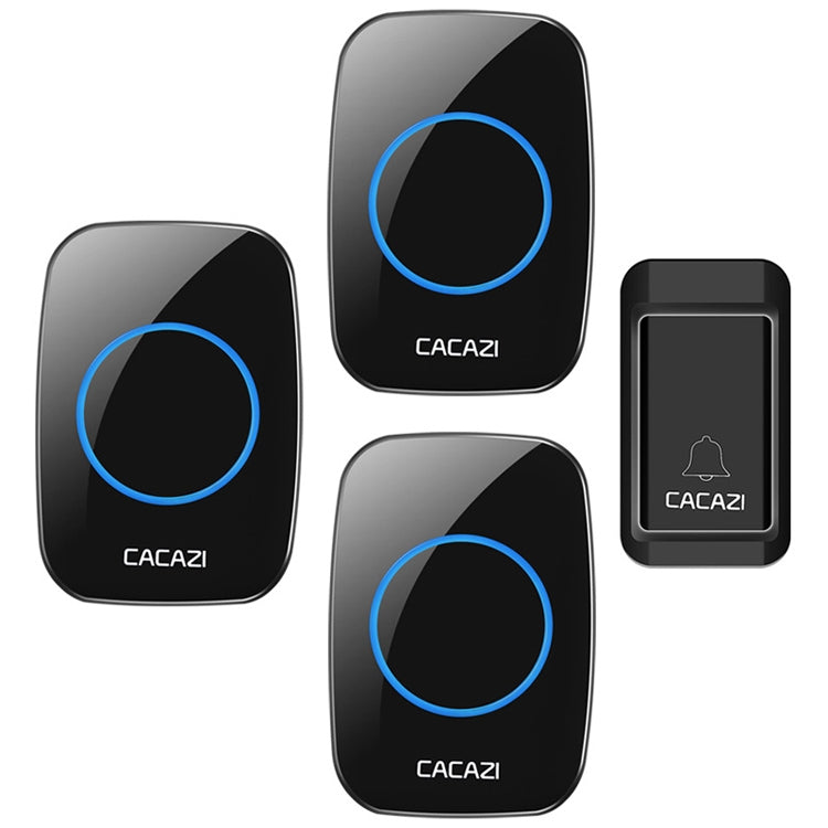 CACAZI A10G One Button Three Receivers Self-Powered Wireless Home Cordless Bell, EU Plug(Black) - Security by CACAZI | Online Shopping UK | buy2fix