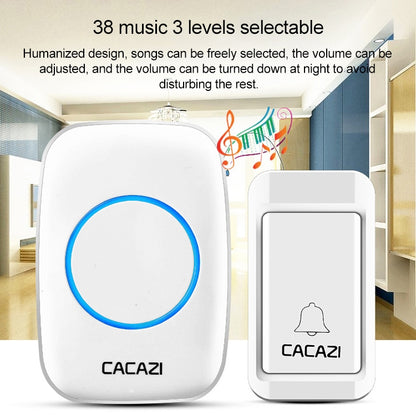 CACAZI A10G One Button One Receivers Self-Powered Wireless Home Cordless Bell, EU Plug(White) - Security by CACAZI | Online Shopping UK | buy2fix