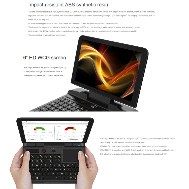 GPD MicroPC Mini Laptop, 6.0 inch, 8GB+256GB, Windows 10 Intel Celeron N4120 Quad Core, Support Dual Band WiFi & Bluetooth & TF Card, US Plug(Black) - Others by buy2fix | Online Shopping UK | buy2fix